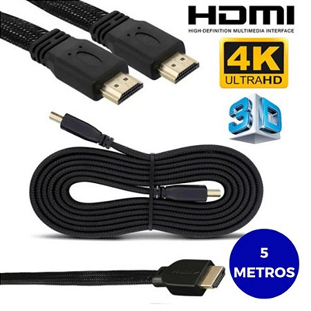 CABO HDMI 5 METROS 2.0 4K ULTRAHD 3D 100MBPS ACHATADO - DELLO DISTRIBUIDORA