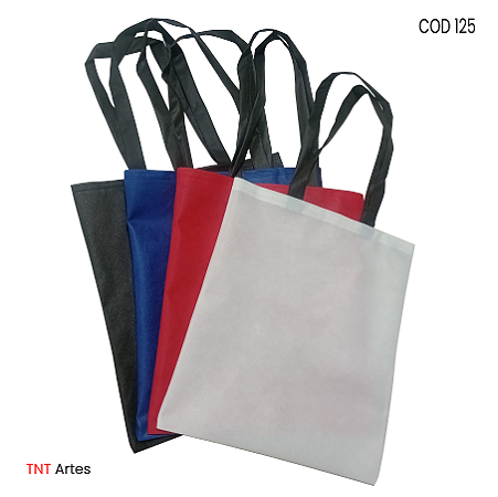100 Bolsa em TNT 33x37cm, GR40 com estampa (* logo) alça preta