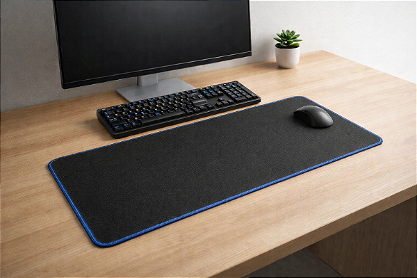 Mousepad Preto - Borda Costurada Azul 75x35cm