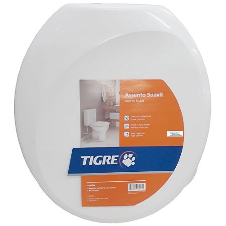 Assento Almofadado Oval Tigre Suave Branco Tampa para Vaso Universal