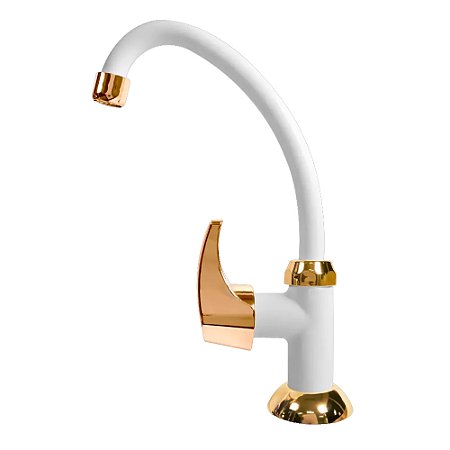 Torneira Cozinha Acquafam Mesa Bancada Fame Branca Dourado