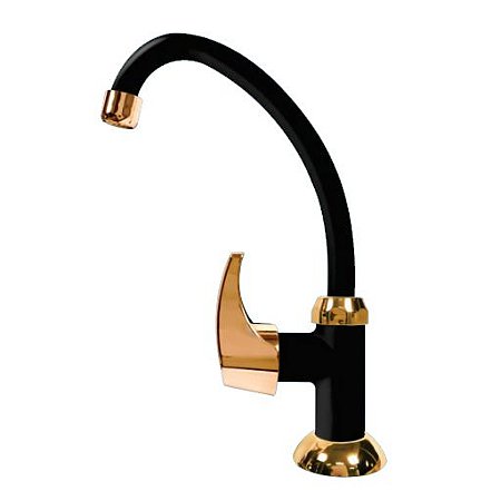 Torneira Cozinha Acquafam Mesa Bancada Fame Preta Dourado