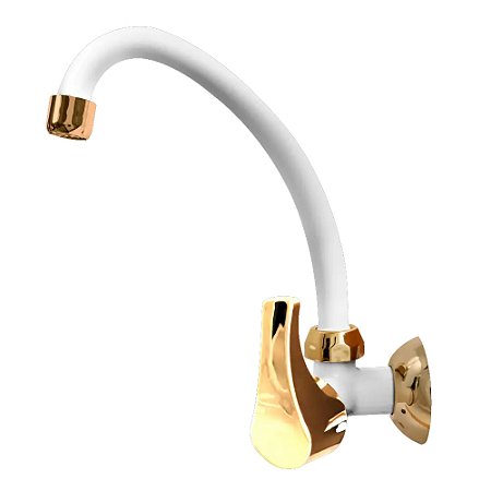 Torneira Cozinha Acquafam Parede Fame Branca Dourado