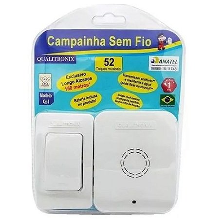 Campainha sem Fio Qc1 Bivolt 52 Toques Branca