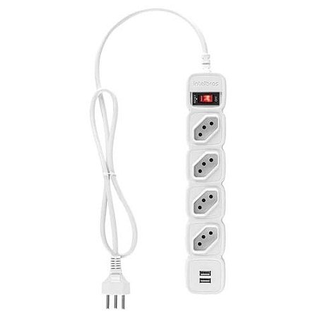 Protetor Eletrônico C/ 4 Tomadas e 2 Usb Epe 204 Usb Branco