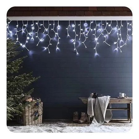 Luz de Natal Cascata 300 Lâmpadas Led Branco 8f C/ Memória Fio Branco Bivolt 6m