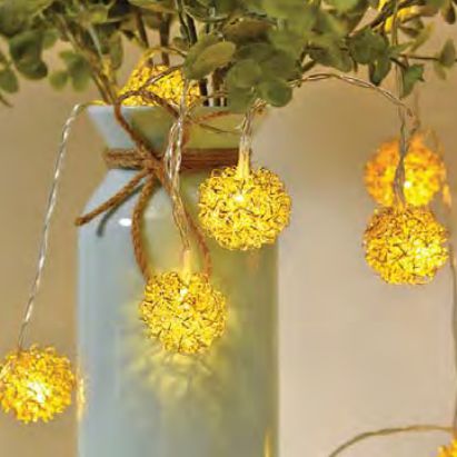 Luz de Natal Cordão 20 Bolas Esfera Metal Dourada 20 Leds Warm Bivolt 4,0 Mts