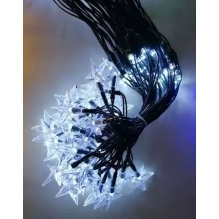 Luz de Natal Cascata 160 Lâmpadas Led Branco 8f Fio Verde Estrela 127v 6,0 Mts