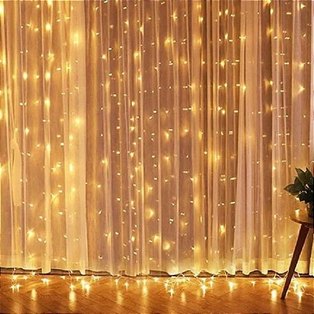 Luz de Natal Cortina 500 Lâmpadas Led Warm Branco Morno Fio Branco 127v 4m X 2,20 M/f