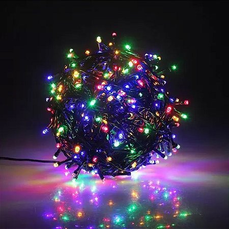 Luz de Natal Cordão 500 Lâmpadas Led Colorido Fio Verde Externo Bivolt 50 Mts Ip44