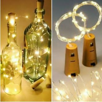 Luz de Natal Conj 15 Lamp Led Branco Morno Fio Arame C/ Rolha P/ Garrafa 1,5m Bateria