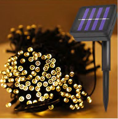 Luz de Natal Cordão 100 Lâmpadas Morno Led Fio Verde 8f 10 Mts Solar