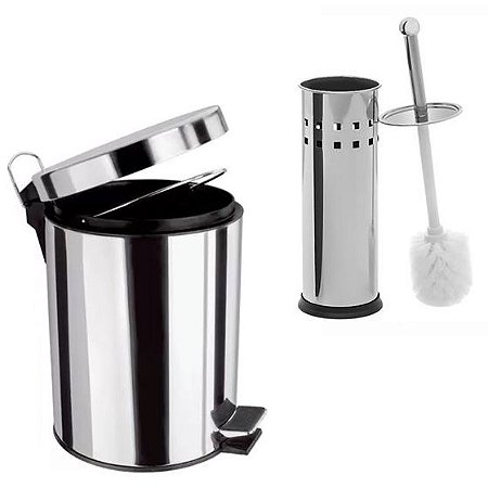 Kit Lixeira Inox 3l Redonda C/ Pedal + Escova Sanitária