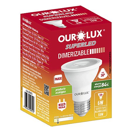 Lâmpada Superled Par20 6w Dimerizável Luz Branco Morno 2700k Bivolt
