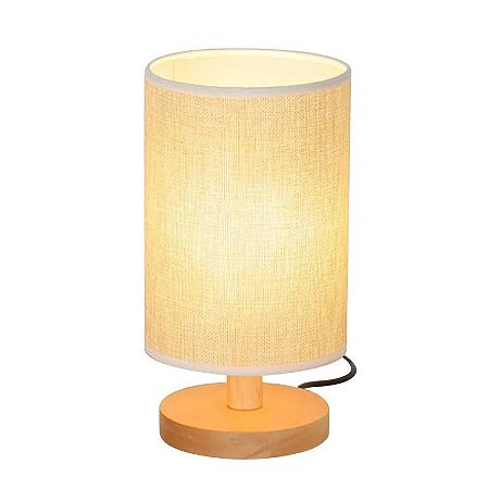 Abajur Madeira Tecido Bege 28x14cm