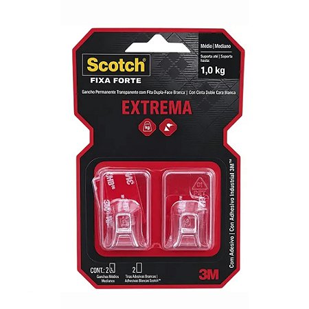 Cabide Adesivo Gancho Médio Scotch Fixa Forte p/ até 1 Kg