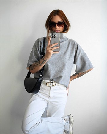 Blusa Gola Alta Dupla Face Feminina Mood Cinza