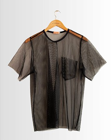 Blusa de Tule Feminina Preta Nankim
