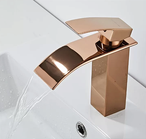 Torneira para banheiro tipo monocomando cascata baixa rose gold