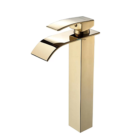 Torneira cascata para banheiro misturador monocomando luxo alta Dourada