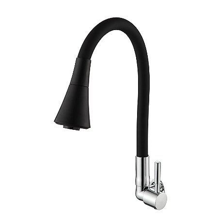 Torneira para cozinha bica cônica flexível emborrachada preta tipo parede