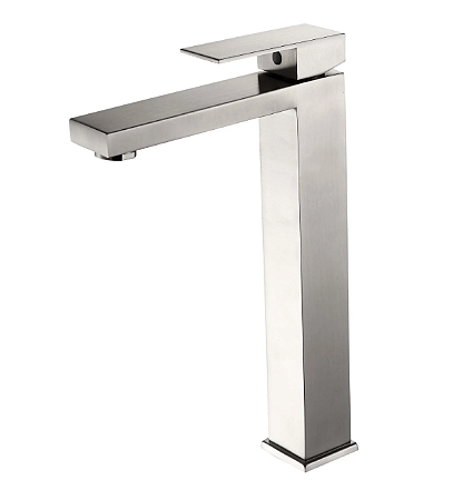 Torneira para banheiro monocomando quadrada alta escovada