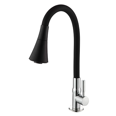 Torneira para cozinha de mesa flexível emborrachada preta