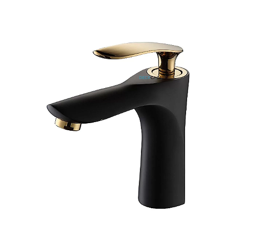 Torneira para banheiro tipo monocomando preto fosco com dourado