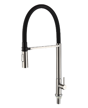 Torneira para cozinha de mesa flexível emborrachada aço escovado