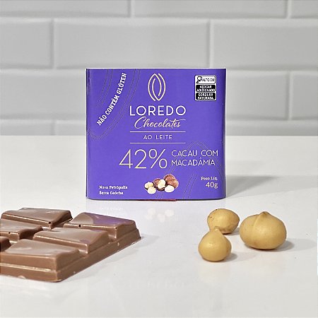 Chocolate ao leite 42% cacau com macadâmias - 40g