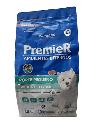 Ração Premier Ambientes Internos Cães Adultos Raças Pequenas Frango e Salmão 1 kg