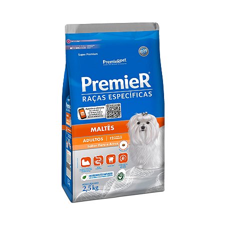 Ração Premier Maltês Adultos Peru e Arroz 2,5 kg