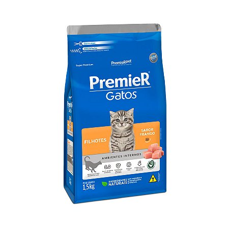 Ração Premier Ambientes Internos para Gatos Filhotes Sabor Frango 1,5kg