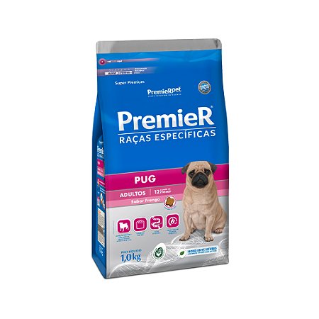 Ração Premier Raças Específicas Pug para Cães Adultos Sabor Frango 1kg