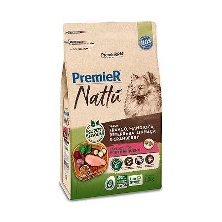Ração Premier Nattu para Cães Adultos de Raças Pequenas Sabor Mandioca 1kg