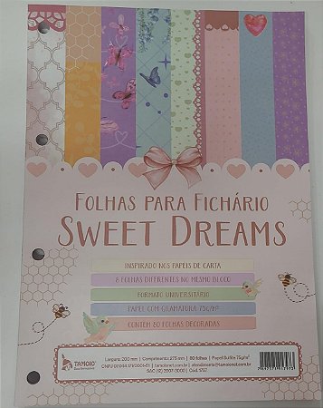 folhas para fichario sweet dreams