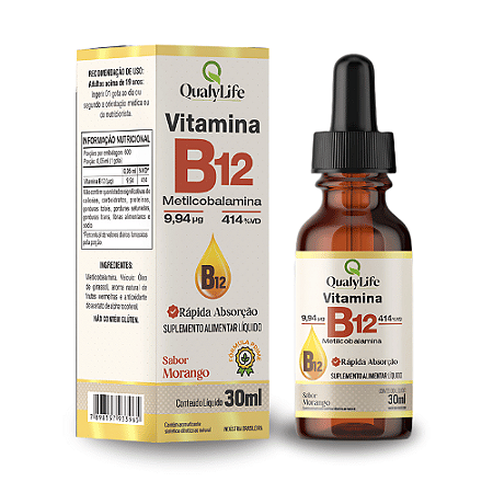 Vitamina B12 (Metilcobalamina) Gotas Sabor Morango 30ml - QUALYLIFE