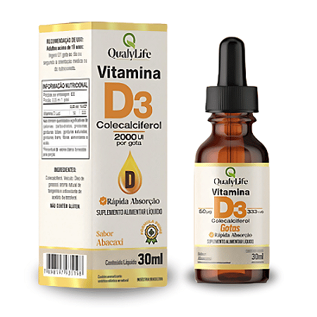 Vitamina D3 Gotas 2000UI Sabor Abacaxi 30ml - QualyLife
