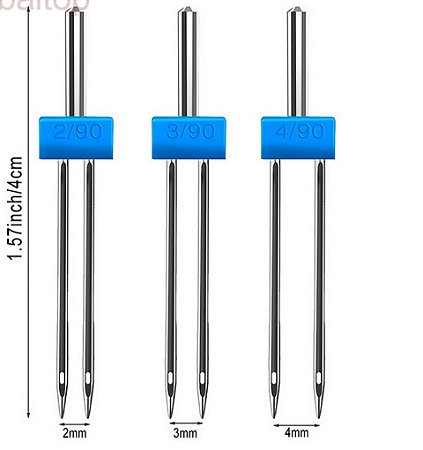 Agulha dupla para máquina de costura doméstica kit com 3 unidades