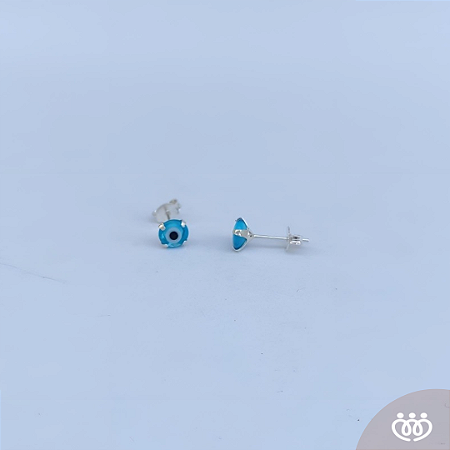 BRINCO PRATA 925 OLHO GREGO AZUL CLARO RESINA 8 mm