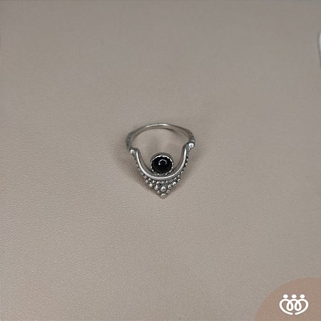 ANEL PRATA 925 COROA E PEDRA PRETA BOHO