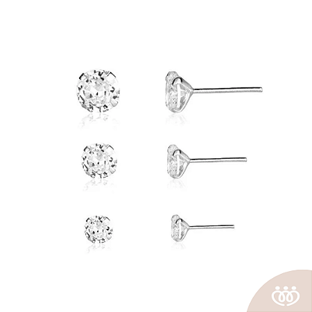 TRIO PRATA 925 BRINCOS PONTO DE LUZ ZIRCÔNIA