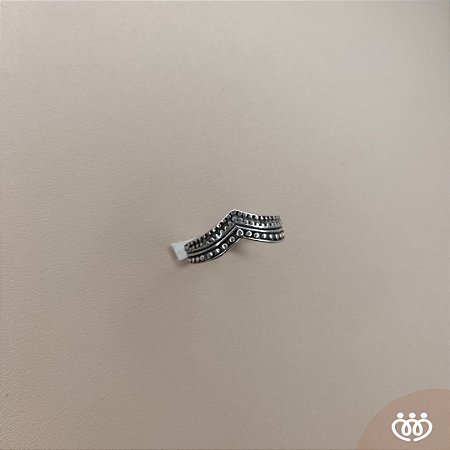 ANEL PRATA 925 "V" COM BOLINHAS BOHO
