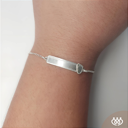PULSEIRA PRATA 925 PLACA PÉ DE BEBÊ