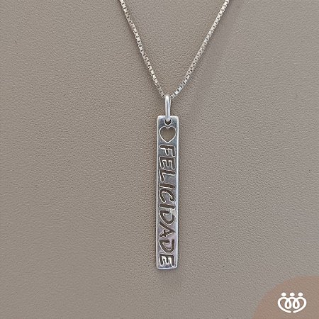 COLAR DE PRATA 925 PLACA FELICIDADE