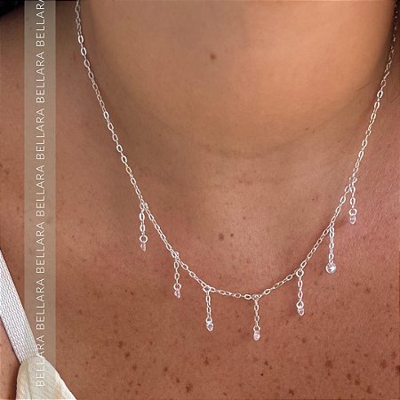 COLAR DE PRATA 925 ZIRC PENDURADAS
