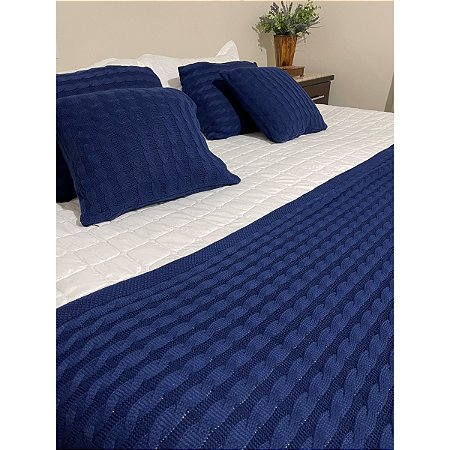 Peseira Manta Trança Tricot Cama Casal Sofá Sala 180x60cm