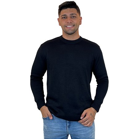 Blusa de Frio Tricot Masculina Gola Redonda