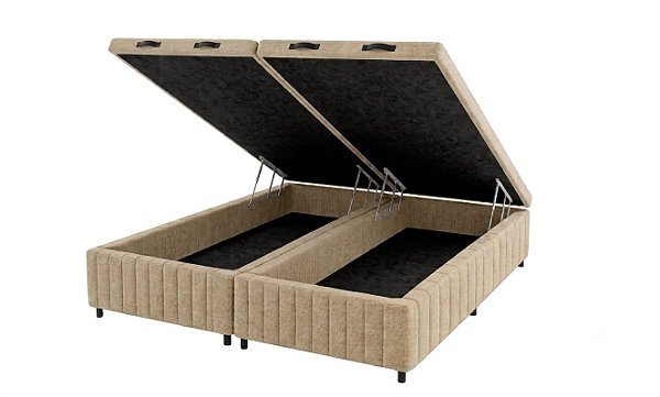 Base Box Applauso c/ Bau 1,58 cm x 1,98m x 43cm Tecido Linho Picolo BG -Queen