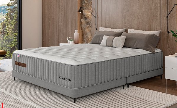 Colchão com Box  CMG Charlotte Plush ME HSS 1,58x 1,98 x 28 Macio-  Queen - Altura 28cm